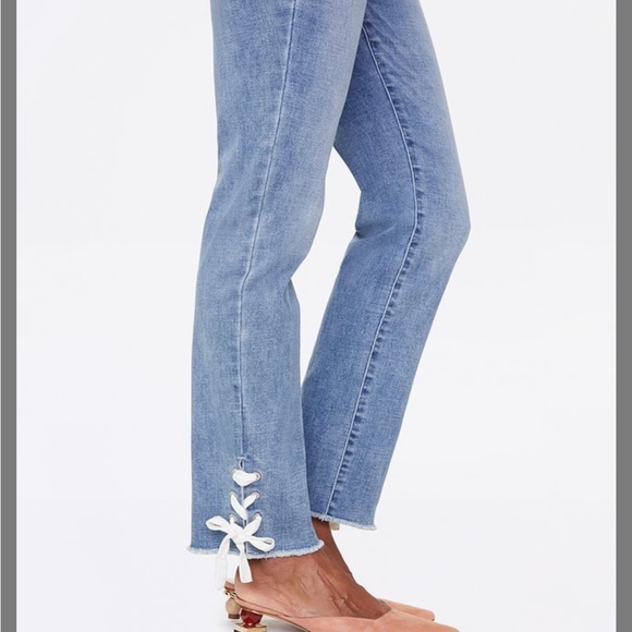 NYDJ Denim - NYDJ Light Wash Lace-up Hem Skinny Jeans